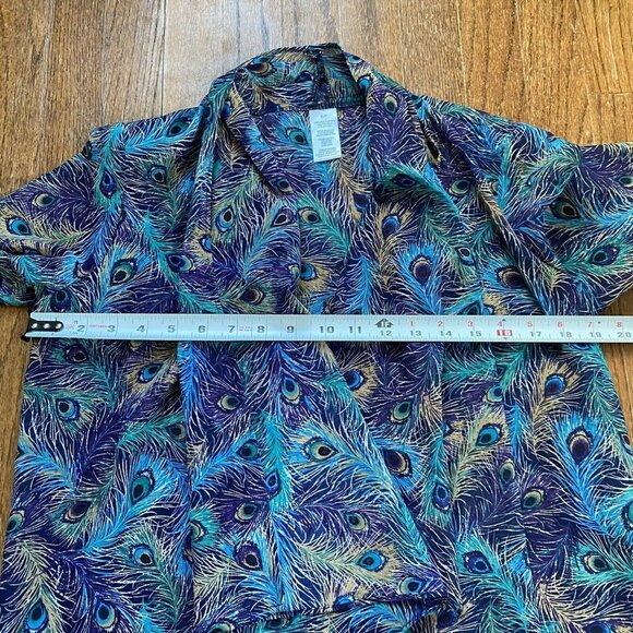 Evening Jacket Sheer Peacock Feathers Cascade Cover Up Open Cardigan Size Small - Picture 7 of 9